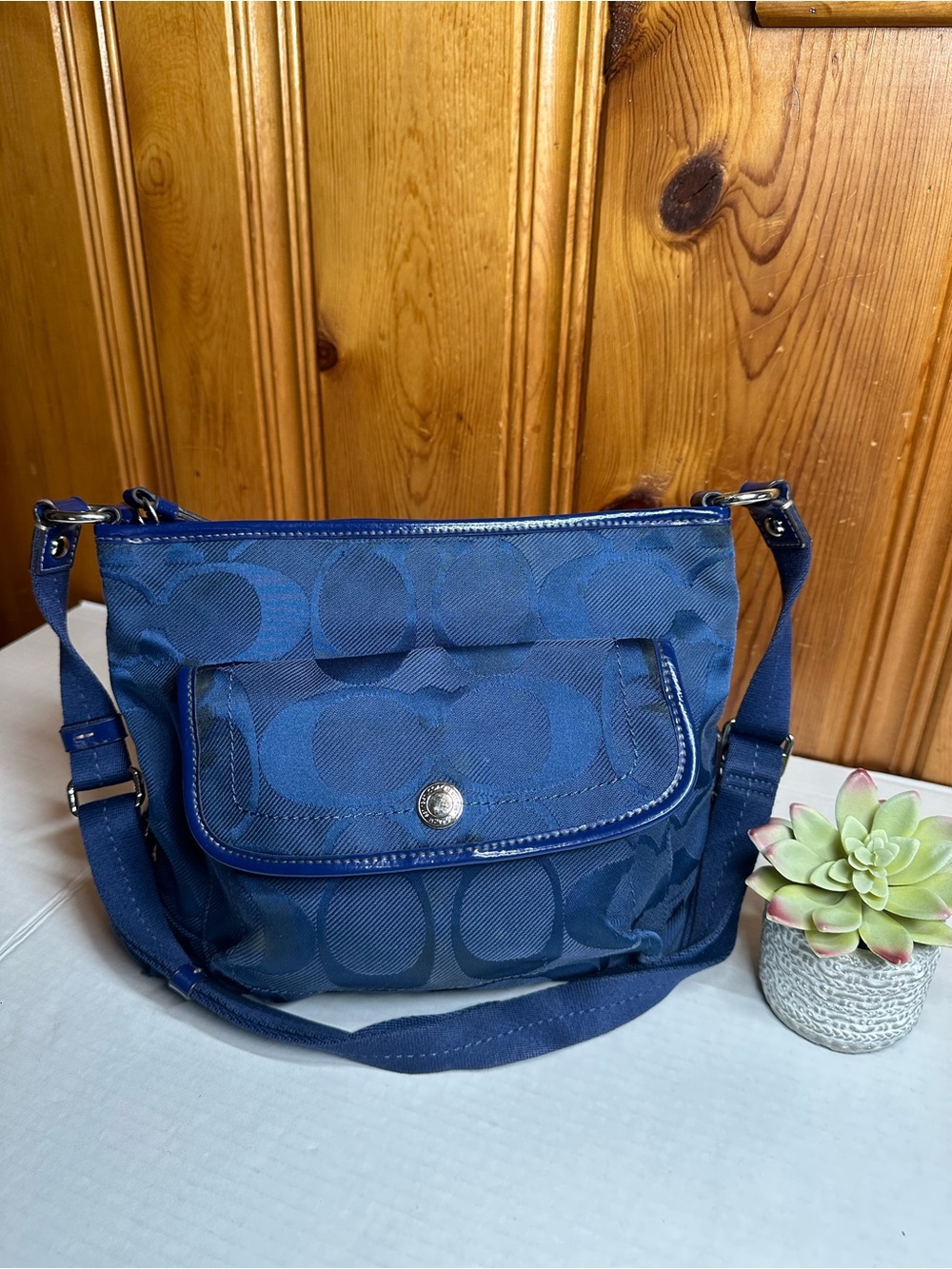 Coach Navy Signature Nylon Crossbody Bag - Picture 10 of 16